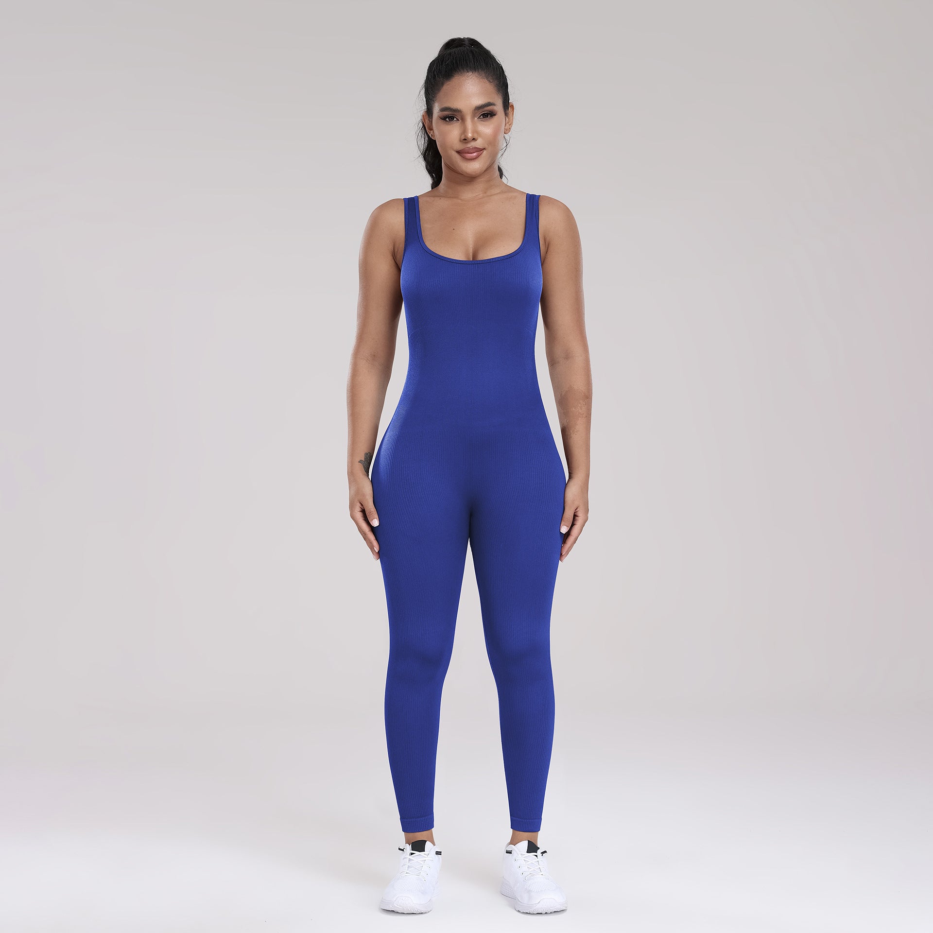 Seamless Yoga Ribbed One-Piece Fitness Outdoor Sports Long Pants with Backless One-Piece Top for Women